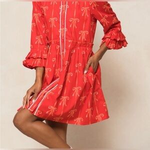 Ivy City Co Red Mini Dress with Bow Pattern